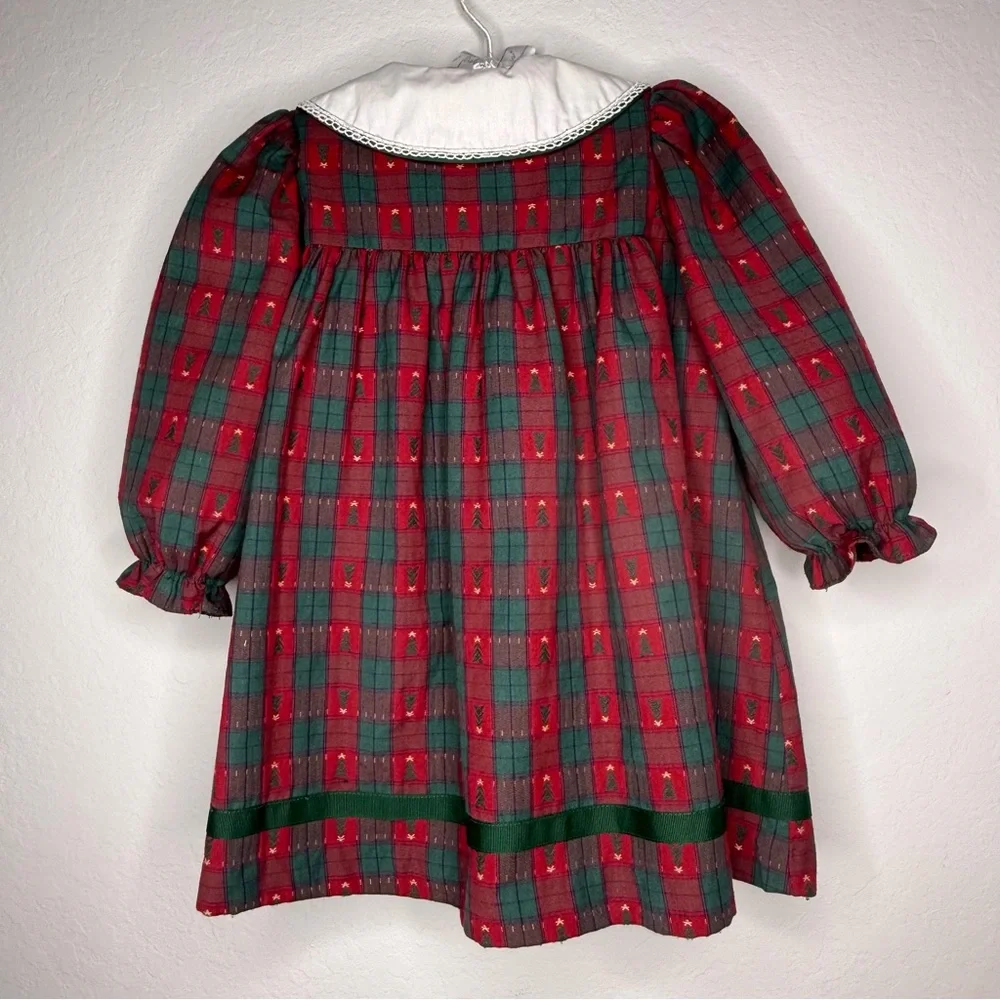 Sophie Rose Plaid Holiday Dress with Bear and Tree Appliqué